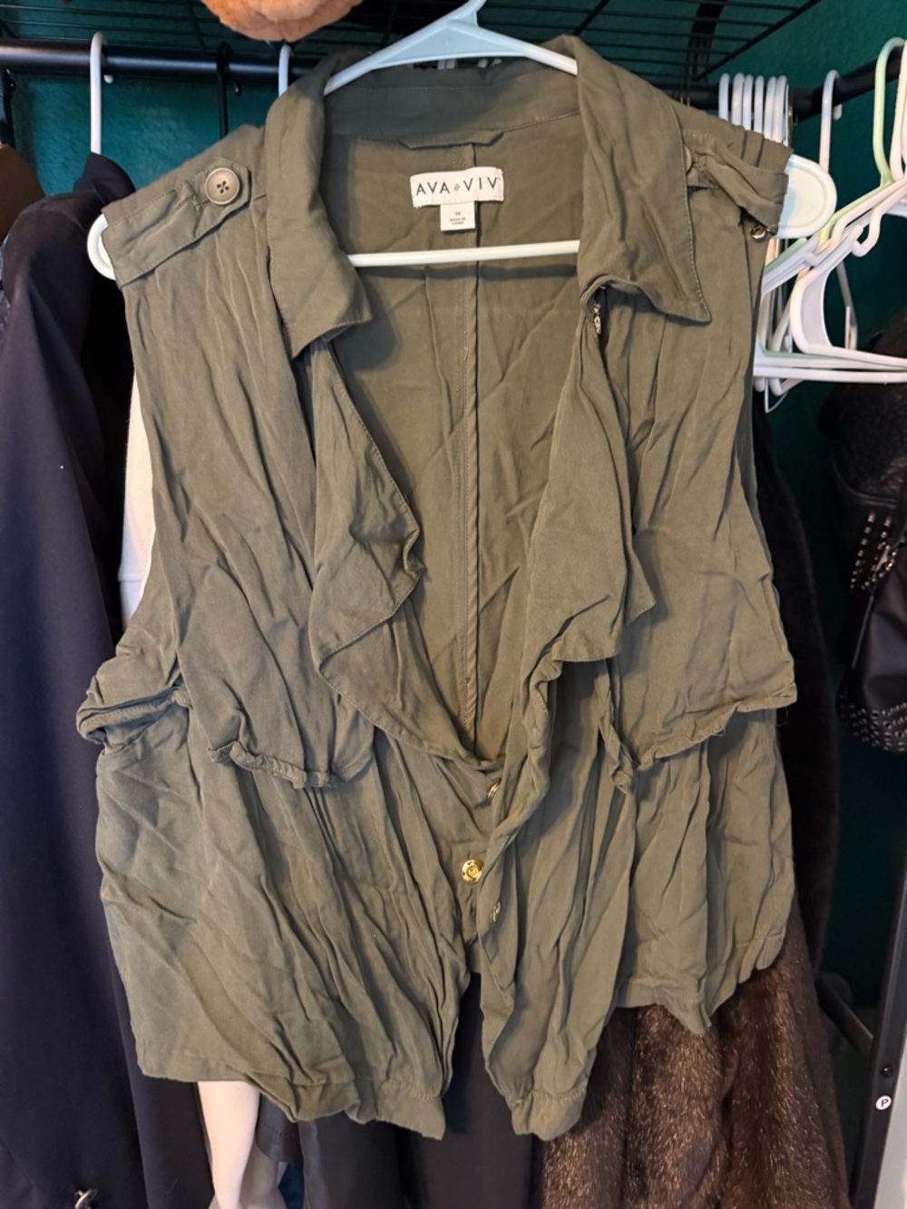Ava & Viv Olive Utility Vest with Epaulets